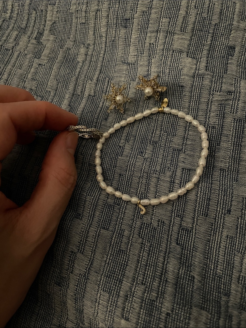 Classic Bracelet w/ Gold Accent; Snowflake Earrings; Size 7 Ring - Women Jewelry